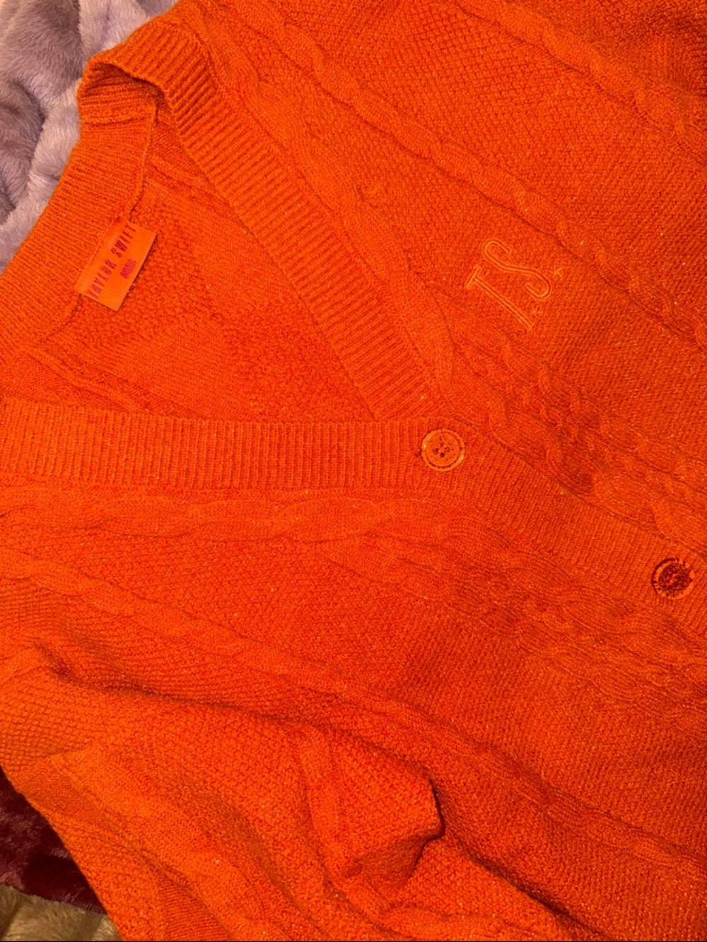 Taylor Swift the Life of a Showgirl Cable-Knit Cardigan in Metallic Orange